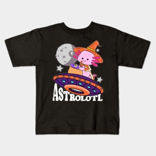 Astrolotl Axolotl Witch Halloween Astronauts Funny Axolotl Kawaii Kids T-Shirt